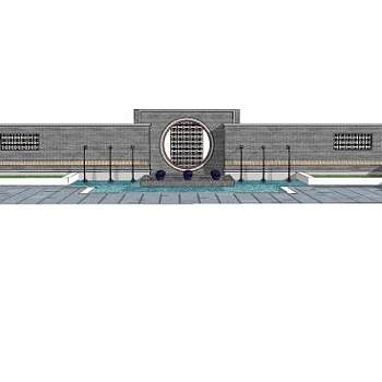 新中式花窗流水景墙SU模型下载_sketchup草图大师SKP模型