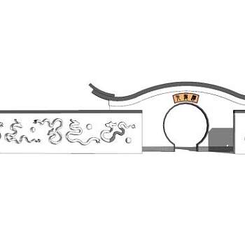 新中式月亮门景墙SU模型下载_sketchup草图大师SKP模型