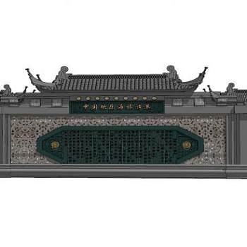 中式建筑文案景墙SU模型下载_sketchup草图大师SKP模型