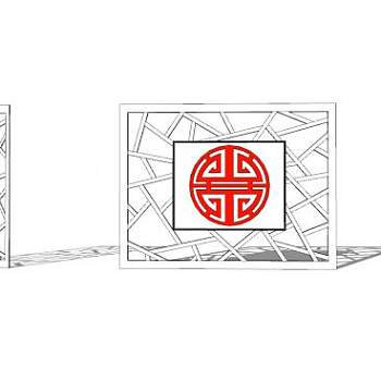 现代中式几何景墙SU模型下载_sketchup草图大师SKP模型