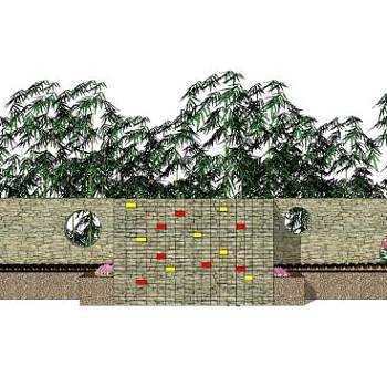 现代漏窗景墙观赏绿植SU模型下载_sketchup草图大师SKP模型