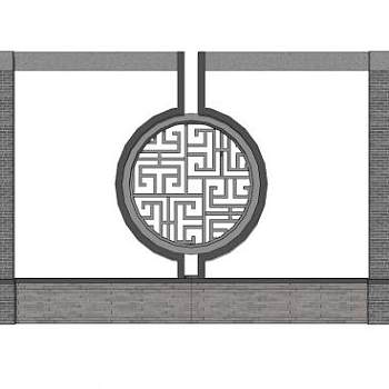 新中式漏窗景墙SU模型下载_sketchup草图大师SKP模型