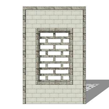 新中式小型漏窗景观墙SU模型下载_sketchup草图大师SKP模型