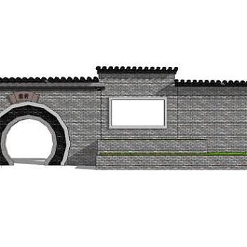 新中式月洞门景墙设计SU模型下载_sketchup草图大师SKP模型