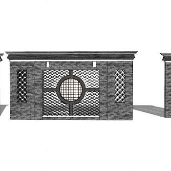 新中式景墙石墙SU模型下载_sketchup草图大师SKP模型