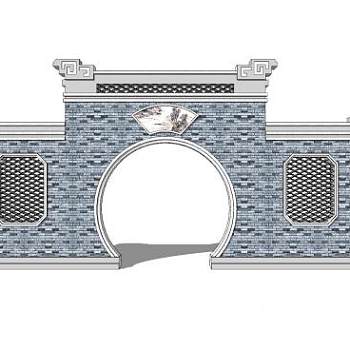 中式漏窗月洞门景墙SU模型下载_sketchup草图大师SKP模型