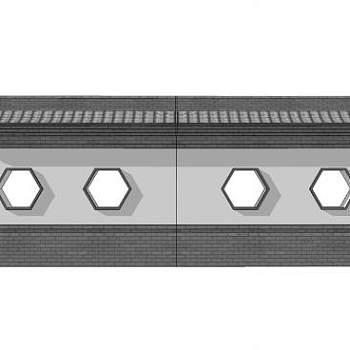 新中式六角漏窗景墙SU模型下载_sketchup草图大师SKP模型