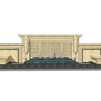 欧式喷泉景观墙SU模型下载_sketchup草图大师SKP模型