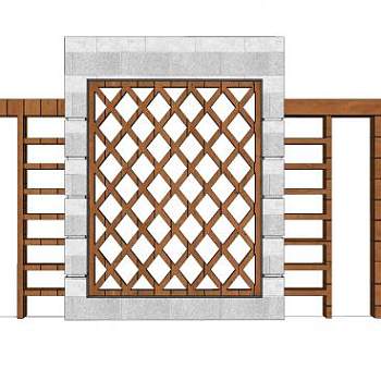 现代木花窗景观墙SU模型下载_sketchup草图大师SKP模型