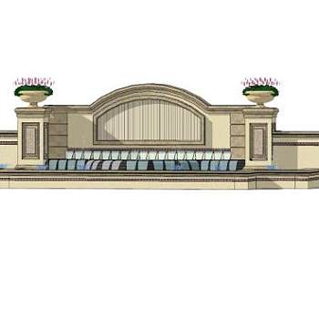 简欧花钵流水景墙SU模型下载_sketchup草图大师SKP模型