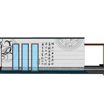 新中式诗意景墙SU模型下载_sketchup草图大师SKP模型