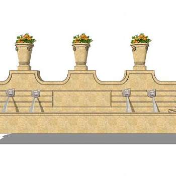 简欧花钵景墙设计SU模型下载_sketchup草图大师SKP模型