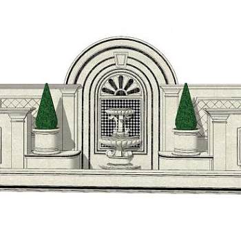 欧式花钵景墙设计SU模型下载_sketchup草图大师SKP模型