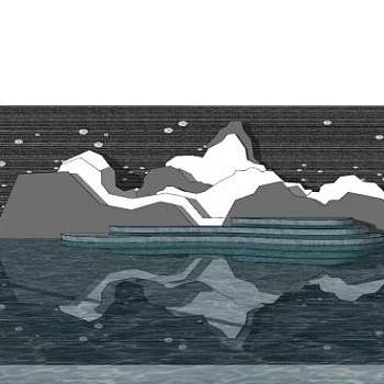 新中式山石水景观景墙SU模型下载_sketchup草图大师SKP模型