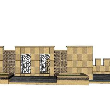 欧式漏窗景观墙SU模型下载_sketchup草图大师SKP模型