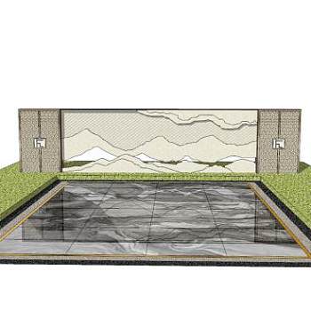 新中式轻奢雕刻景观墙SU模型下载_sketchup草图大师SKP模型