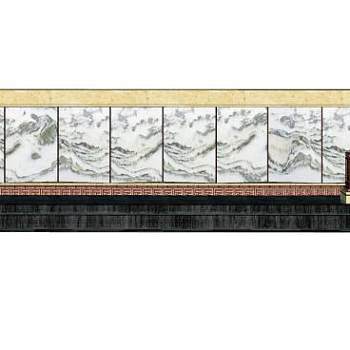 中式山画景观墙SU模型下载_sketchup草图大师SKP模型