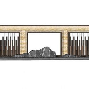 新中式山景雕塑景墙SU模型下载_sketchup草图大师SKP模型