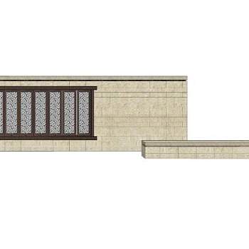 新中式槛窗景观墙SU模型下载_sketchup草图大师SKP模型