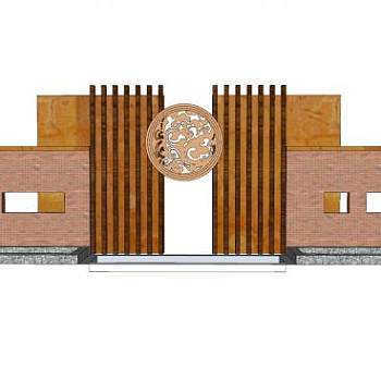 新中式围墙景观墙SU模型下载_sketchup草图大师SKP模型