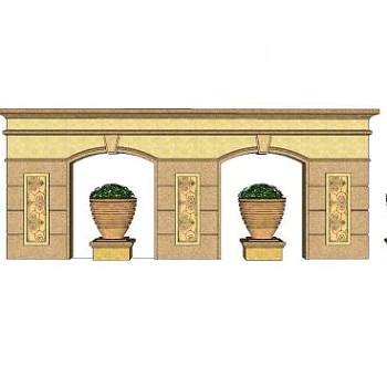 欧式花钵装饰景观墙SU模型下载_sketchup草图大师SKP模型