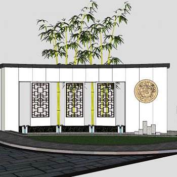 新中式园艺槛窗景墙SU模型下载_sketchup草图大师SKP模型