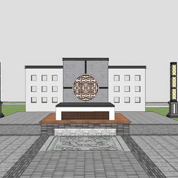 现代中式景观墙SU模型下载_sketchup草图大师SKP模型