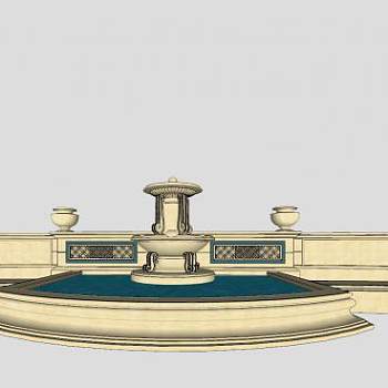 欧式喷泉景墙设计SU模型下载_sketchup草图大师SKP模型