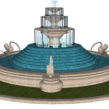 水柱水花喷泉水景su模型下载_sketchup草图大师SKP模型