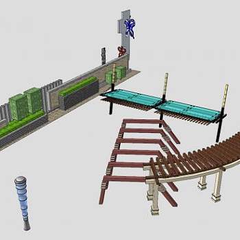 现代廊架景观墙SU模型下载_sketchup草图大师SKP模型