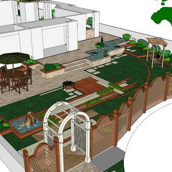 现代院子篱笆景观SU模型下载_sketchup草图大师SKP模型