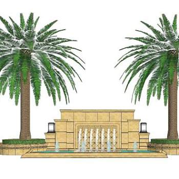 欧式水景墙喷泉设计SU模型下载_sketchup草图大师SKP模型