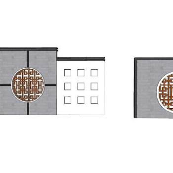 中式圆形花窗景观墙SU模型下载_sketchup草图大师SKP模型