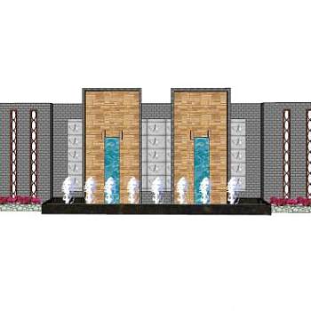 新中式漏窗流水景墙SU模型下载_sketchup草图大师SKP模型