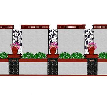 新中式花圃景墙SU模型下载_sketchup草图大师SKP模型