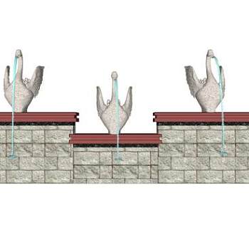 天鹅雕塑流水景墙SU模型下载_sketchup草图大师SKP模型