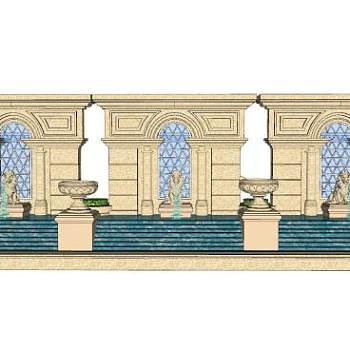 欧式石狮流水景观墙SU模型下载_sketchup草图大师SKP模型