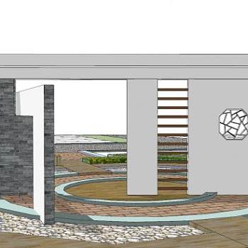 现代中式漏窗景墙SU模型下载_sketchup草图大师SKP模型