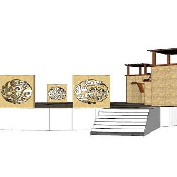 现代雕塑流水景墙SU模型下载_sketchup草图大师SKP模型