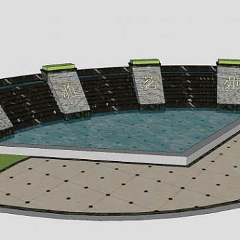 智雅茗苑景观墙水池SU模型下载_sketchup草图大师SKP模型