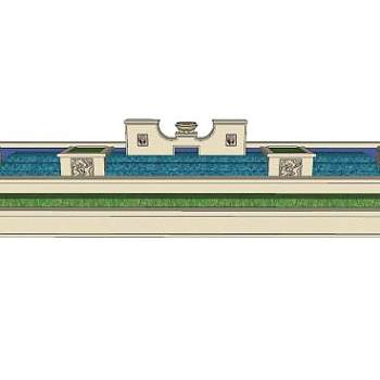 欧式景墙水池景观SU模型下载_sketchup草图大师SKP模型