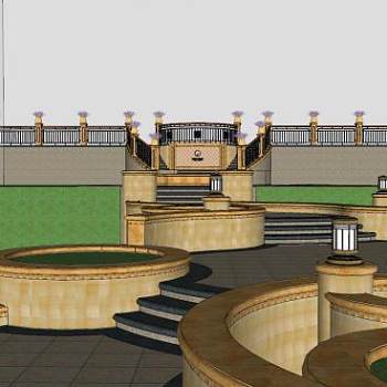 新古典景观墙围墙SU模型下载_sketchup草图大师SKP模型