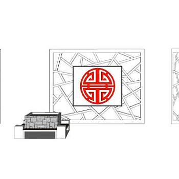 新中式现代花窗景墙SU模型下载_sketchup草图大师SKP模型