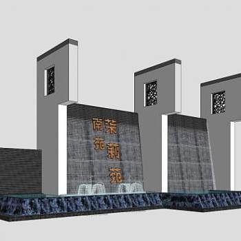 茉莉苑新中式景墙SU模型下载_sketchup草图大师SKP模型