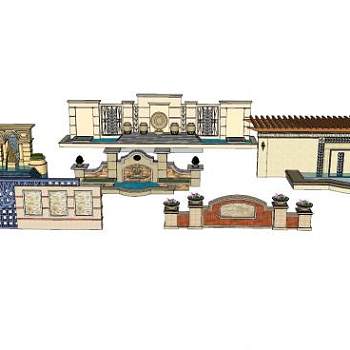 欧式景观墙组合SU模型下载_sketchup草图大师SKP模型