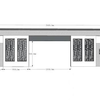 新中式长型花窗景墙SU模型下载_sketchup草图大师SKP模型