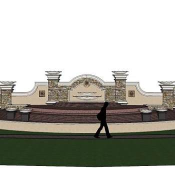 欧式轻奢景观墙SU模型下载_sketchup草图大师SKP模型
