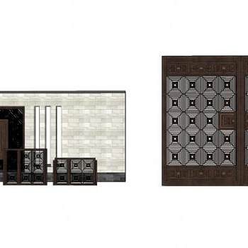 新中式古典观景墙SU模型下载_sketchup草图大师SKP模型