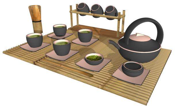 日式茶具su模型下载_sketchup草图大师SKP模型
