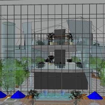 现代楼房园林景观SU模型下载_sketchup草图大师SKP模型